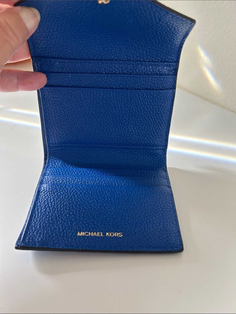 Michael Kors Cobalt Pebbled Leather Envelope Wallet with Gold MK - Picture 3 of 6